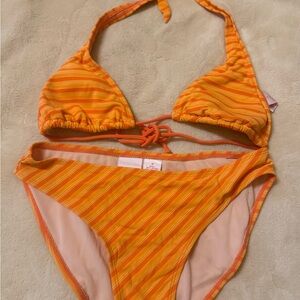 Xhilaration Orange and Yellow Striped Bikini